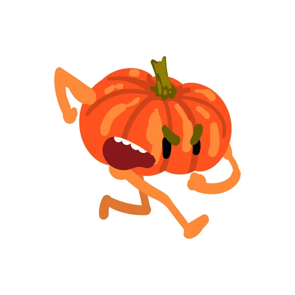 Angry Pumpkin Running, Screaming Vegetable Character with Funny Face Vector Illustration