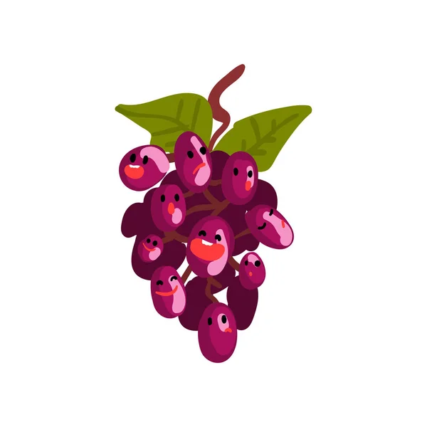 Ramo de personajes de uvas con caras divertidas Vector Illustration — Vector de stock