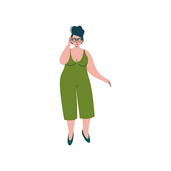 Aantrekkelijke bochtige meisje in Fashion kleding, mooie Plus grootte Mollige vrouw vectorillustratie — Stockvector