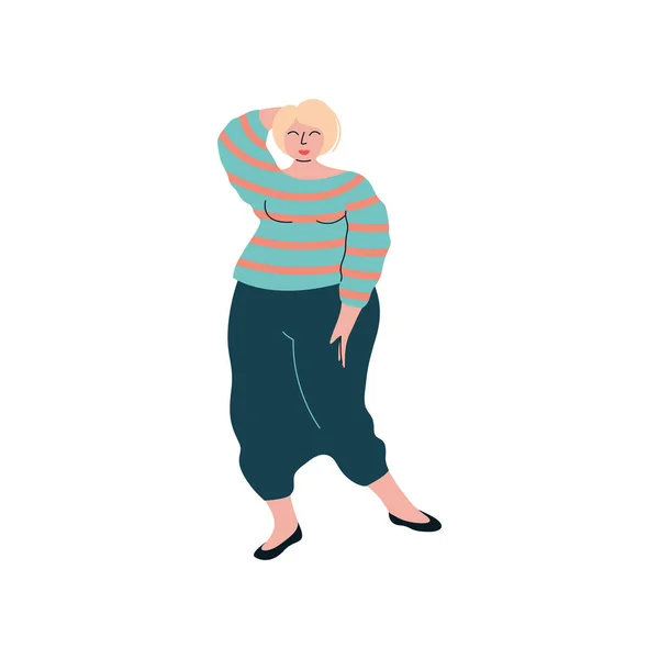 Fille courbée blonde attrayante dans des vêtements à la mode, belle femme dodue grande taille Illustration vectorielle — Image vectorielle