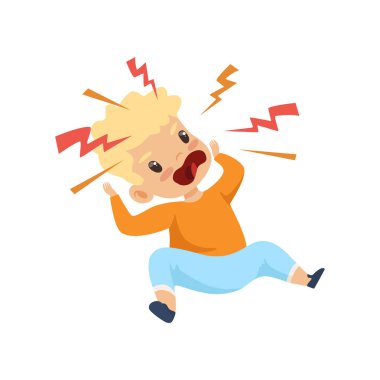 Azgın çocuk bağırarak, sevimli yaramaz çocuk, kötü çocuk davranış vektör çizim