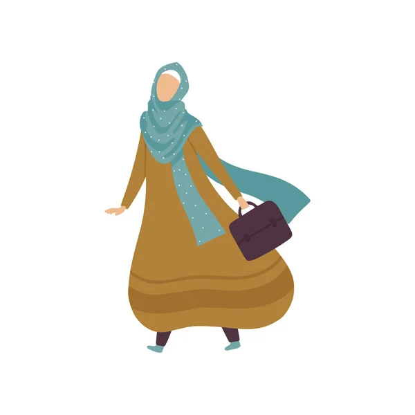 现代阿拉伯妇女在传统服装中走与袋向量插图 — 图库矢量图片