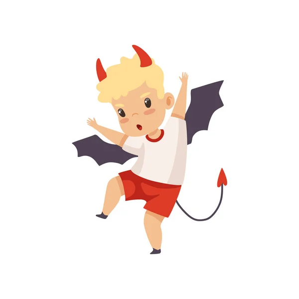 Aranyos fiú ördög, huncut gyerek rossz gyermek viselkedését vektoros illusztráció — Stock Vector