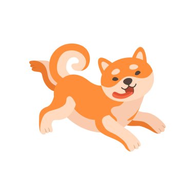Shiba Inu köpek sevimli komik Japonya evde beslenen hayvan hayvan karikatür karakter vektör çizim dışarı yapışmasını dil ile çalışan