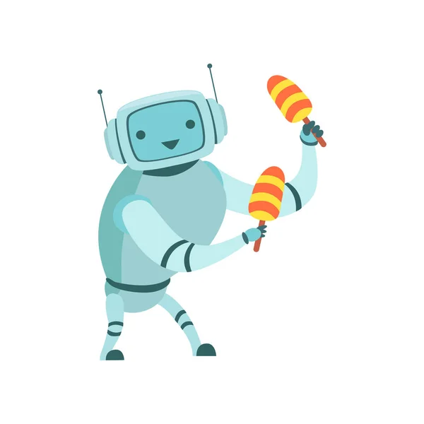 Leuke Robot musicus spelen Maracas muziekinstrumenten vectorillustratie — Stockvector