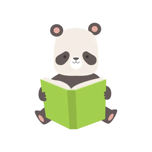 Livre de lecture d'ours panda mignon, adorable personnage animal intelligent assis avec illustration vectorielle de livre — Image vectorielle