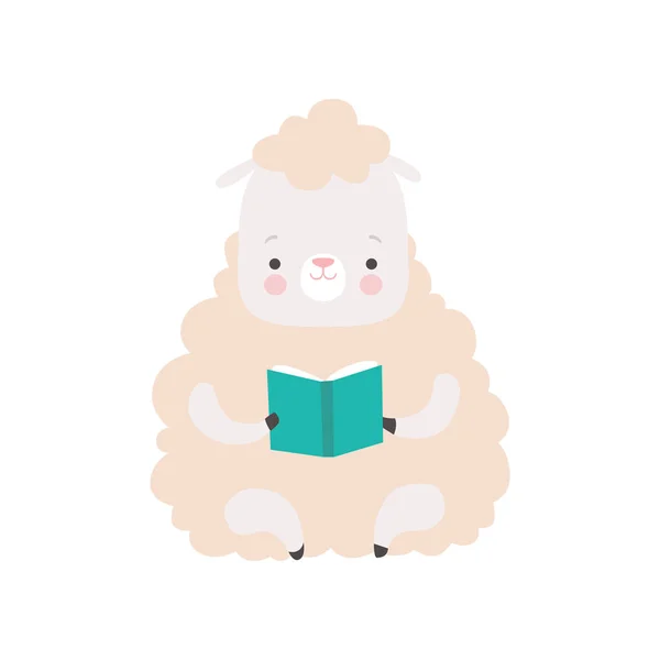 Carino libro di lettura, adorabile intelligente personaggio animale seduto con illustrazione vettoriale del libro — Vettoriale Stock