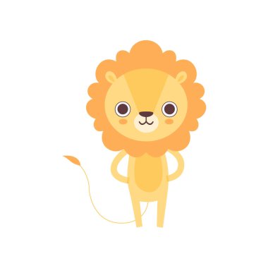 Sevimli aslan, komik Afrika hayvan çizgi film karakteri illüstrasyon vektör