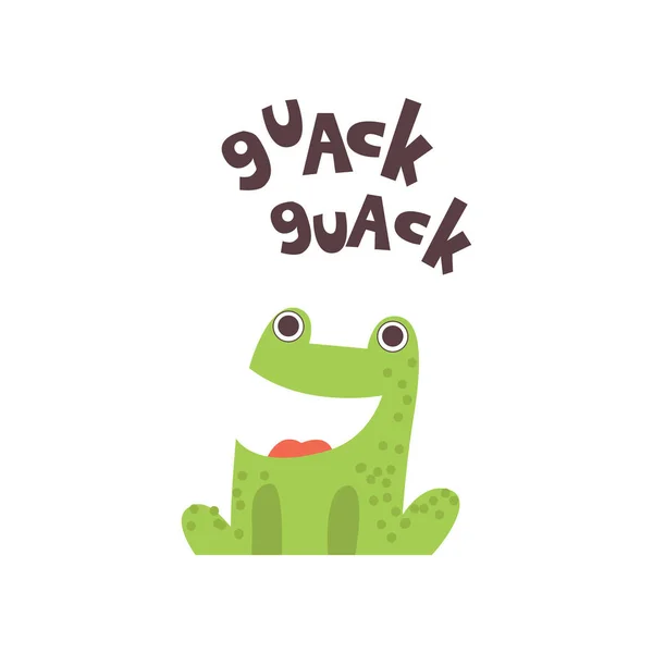 น่ารักกบการ์ตูนสัตว์ Amphibian พูดเวกเตอร์ Quack — ภาพเวกเตอร์สต็อก