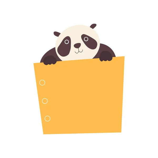 Bannière vide jaune de tenue d'ours de panda, animal mignon de bande dessinée avec l'illustration vectorielle blanche de panneau de signe — Image vectorielle