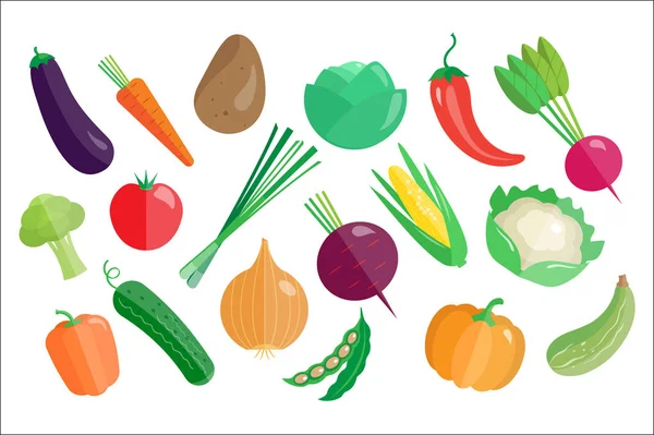 Verdure grande set, sano vettore di cibo vegetariano Illustrazioni su sfondo bianco — Vettoriale Stock