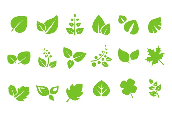 Abstract green leaves logo set, ecology symbol vector Ilustrações sobre um fundo branco — Vetor de Stock