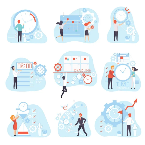 Business People Planning and Controlling Working Time Set, Gestion du temps Illustration vectorielle du concept d'entreprise — Image vectorielle