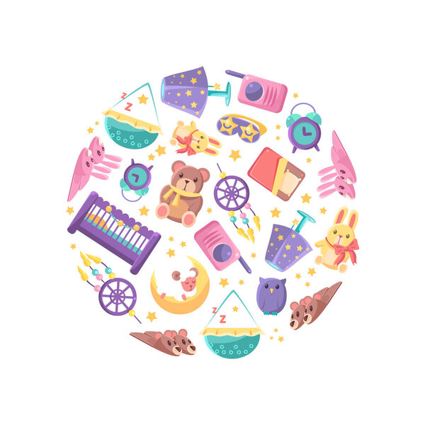 Goods for Babies in Circular Shape, Baby Shop Design Element Vector Illustration