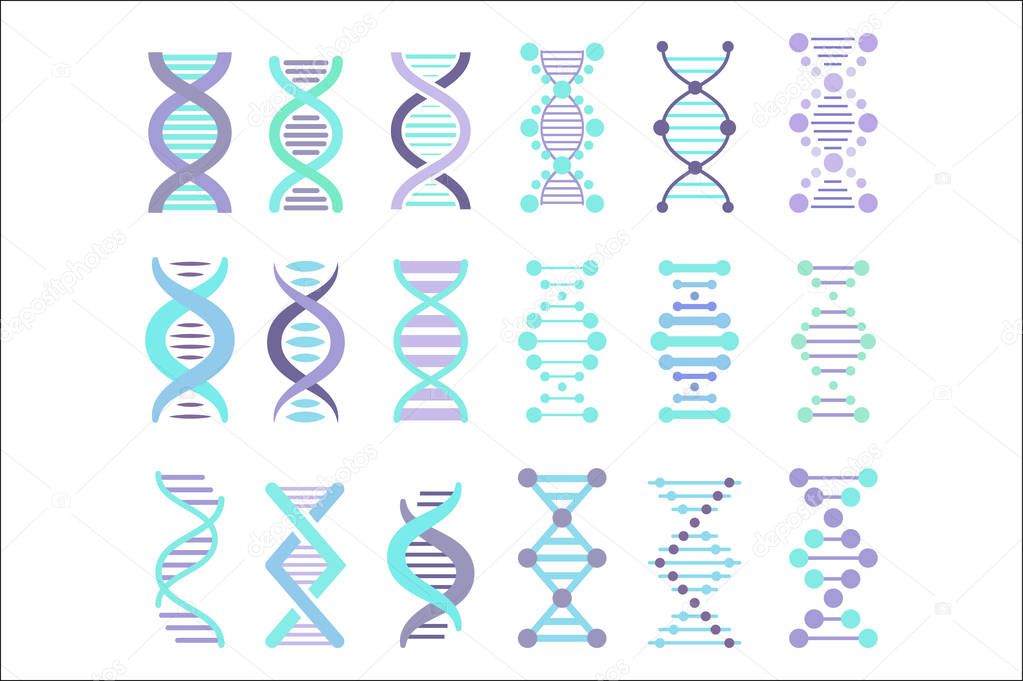 DNA molecule sign set, genetic personal code symbol vector illustration