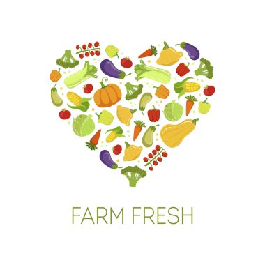 Çiftlik taze renkli sebze kalp vektör çizim şeklinde