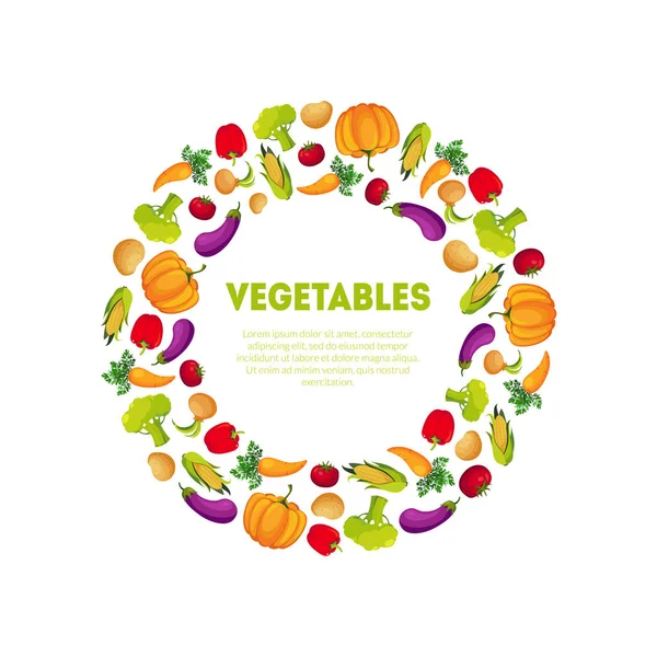Kulatý rám různých čerstvá zelenina vektorové ilustrace — Stockový vektor