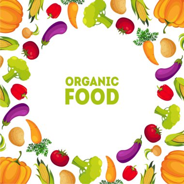 Organik gıda, çiftlik taze renkli sebze ile metin vektör çizim için uzay