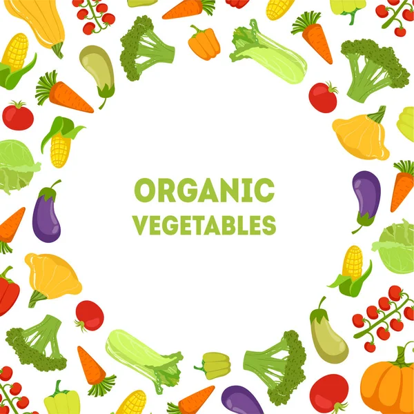 Bio-Gemüse, Bauernhof frische bunte Produkte mit Platz für Textvektorillustration — Stockvektor