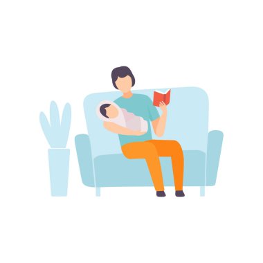 Babası okuma masal onun bebeği onun çocuk vektör çizim dikkat çekici üst için