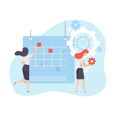 Takvim içinde zaman yönetimi iş kavramı vektör çizim proje amaçları planlama iş kadınları