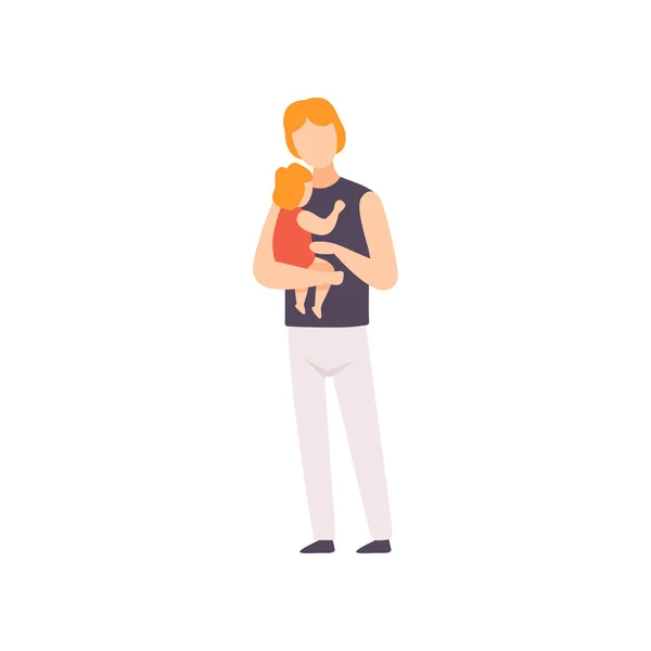 Far innehav småbarn Baby på händerna, förälder som tar hand om hans barn vektorillustration — Stock vektor