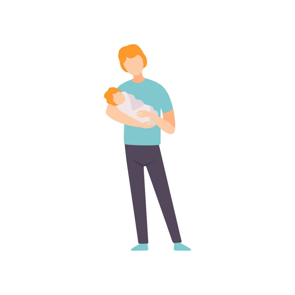 Ο πατέρας εκμετάλλευση νεογέννητο μωρό στα χέρια του, μητρική φροντίδα του παιδιού εικονογράφηση διάνυσμα — Διανυσματικό Αρχείο