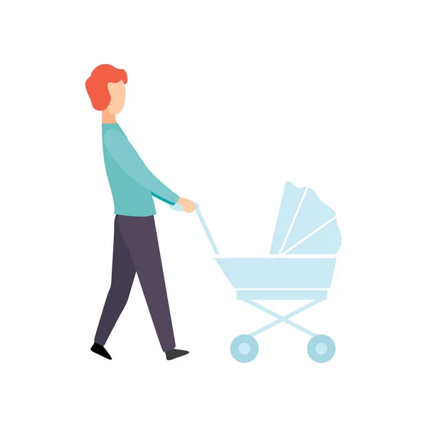 Vader lopen met Baby wandelwagen, ouder het verzorgen van zijn kind vectorillustratie — Stockvector