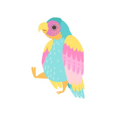Vektör çizim uçan yanardöner kuş tüyü ile sevimli tropik papağan