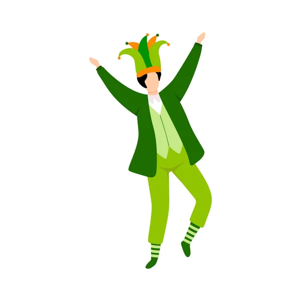 Joven con traje irlandés verde y sombrero celebrando el día de San Patricio Vector Illustration — Archivo Imágenes Vectoriales