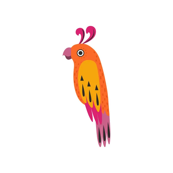 Hermoso pájaro loro tropical con plumas de colores y alas Vector Ilustración — Vector de stock