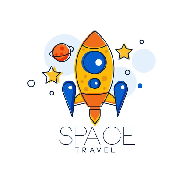 宇宙旅行のロゴ デザイン テンプレート、ラベル ベクトル イラスト白い背景の上の探査 — ストックベクタ