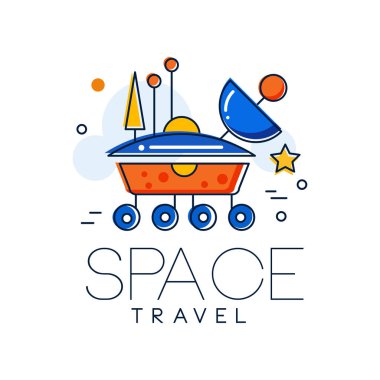 Uzay Seyahat logosu, beyaz bir arka plan üzerinde Mars uzay misyonu rozet vektör illüstrasyon