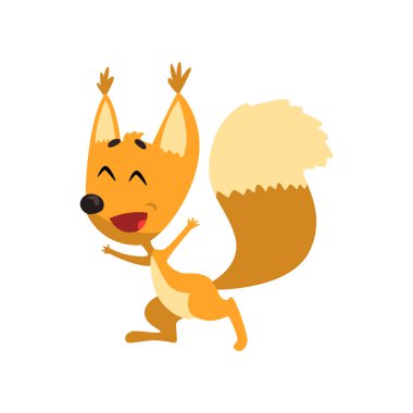 Karikatür mutlu gülümseyen komik sincap karakter vektör çizim beyaz bir arka plan üzerinde