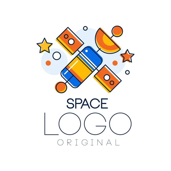 Space logo original, exploration of space label with satellite vector Illustration on a white background — Stock Vector