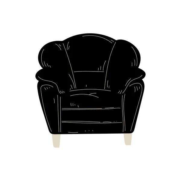 Bequemer schwarzer Sessel, Polstermöbel mit Polsterung, Element-Vektorillustration der Innenarchitektur — Stockvektor
