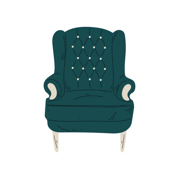 Ретро зручне крісло, меблі з подушками з оббивкою, елемент дизайну інтер'єру Векторні ілюстрації — стоковий вектор