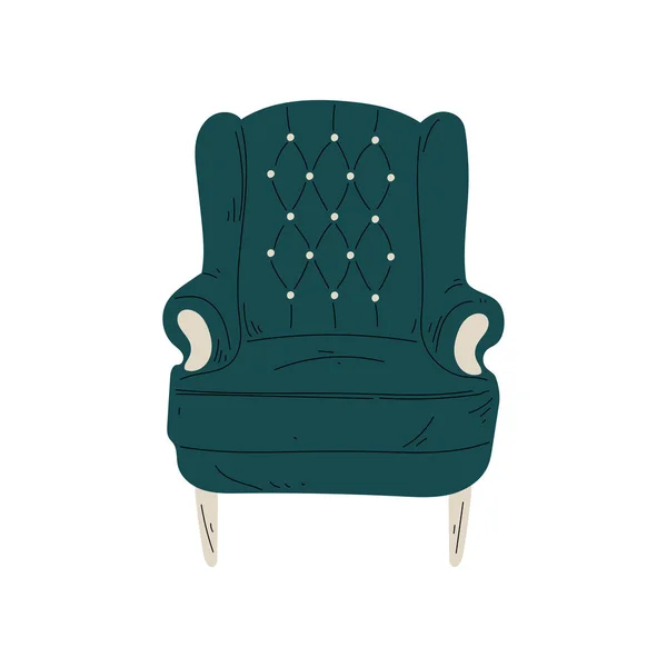 Fauteuil confortable rétro, Meubles rembourrés avec rembourrage, Illustration vectorielle d'élément de design intérieur — Image vectorielle