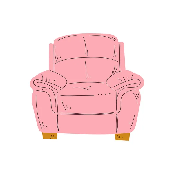 Comfortable Armchair, Cushioned Furniture with Pink Upholstery, Interior Design Element Vector Illustration