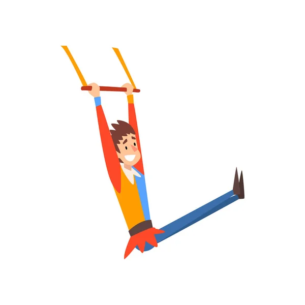 Gimnasta Aérea Sonriente Acrobat Actuando en Circo Show Cartoon Vector Illustration — Vector de stock