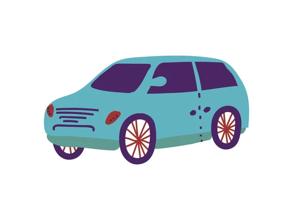 Blue Car City Vehicle Transport Cartoon Vector Illustration - Stok Vektor