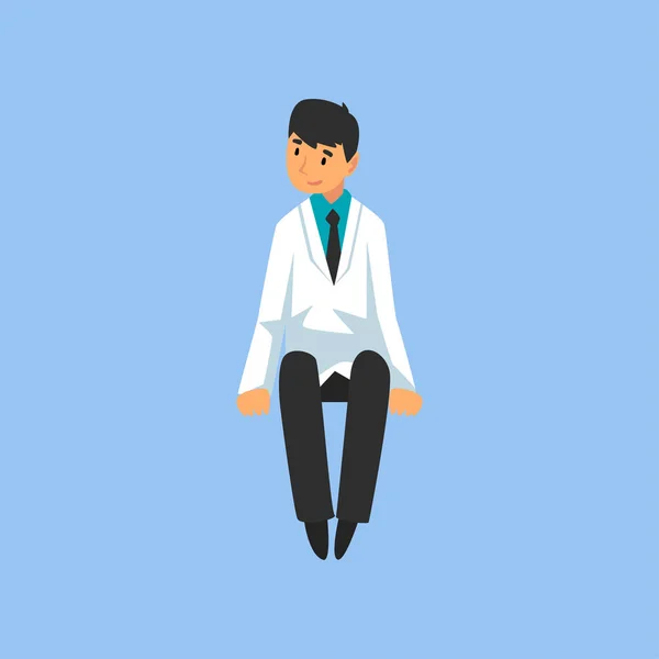 Αρσενικό επαγγελματίας γιατρός χαρακτήρας σε καθιστή πόζα, εργαζόμενος της ιατρικής κλινικής ή νοσοκομείο σε λευκό Lab επίστρωση διανυσματική απεικόνιση — Διανυσματικό Αρχείο
