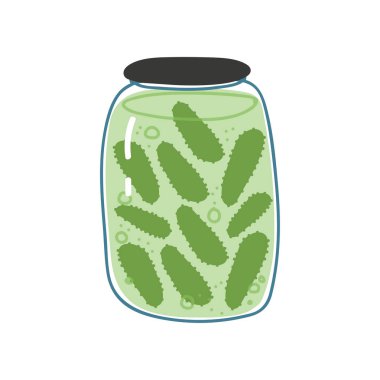 Cam kavanozda Salamura salatalık, sıfır atık yeniden nesne, eko yaşam kavramı vektör Illustration