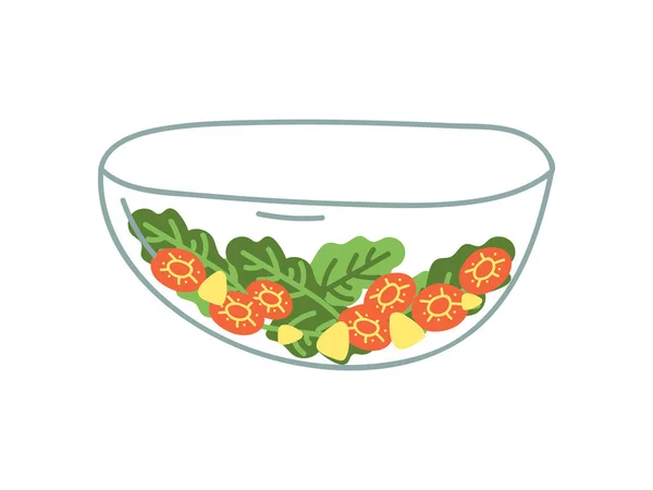 Průhledná skleněná Salátová mísa čerstvá zelenina, nepoužitelný objekt pro opakované použití, ekologický životní styl ilustrace vektor — Stockový vektor