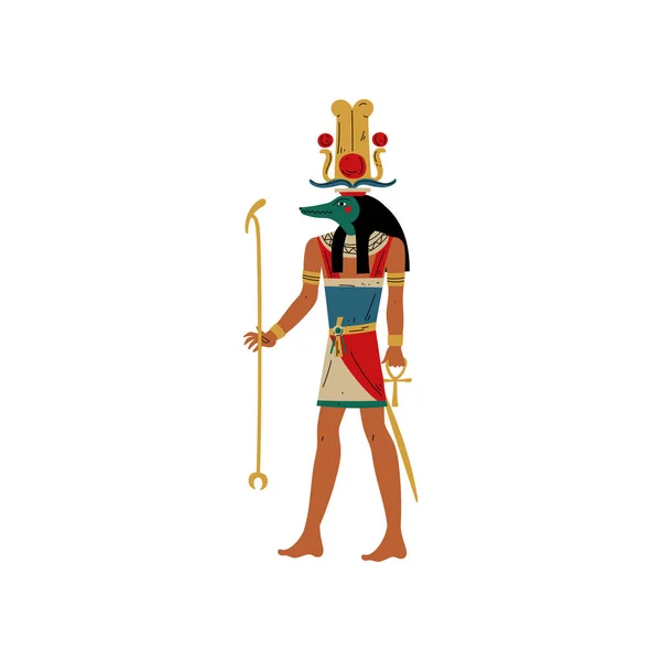 Seb, 水的上帝和尼罗河洪水与鳄鱼的头, 古埃及文化载体例证的标志 — 图库矢量图片