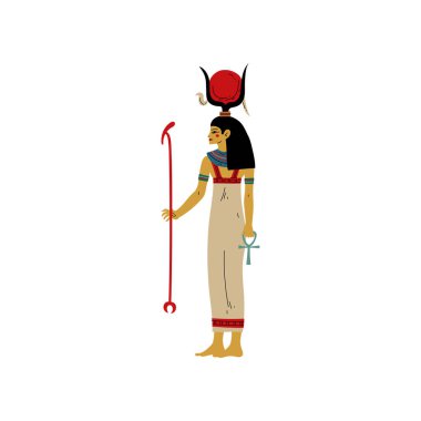 Aşk, güzellik ve sanat Hathor goddes, Antik Mısır kültürü sembolü vektör Illustration