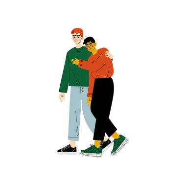 Mutlu gay çift, Iki adam sarılmak, romantik homoseksüel Ilişki vektör Illüstrasyon