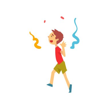 Sevimli mutlu çocuk Doğum günü, karnaval parti veya Circus performans vektör Illustration