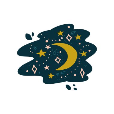 Gece gökyüzü ile Crescent Moon ve yıldız vektör Illustration