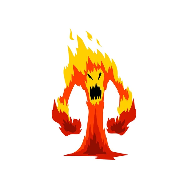 Monstro de Fogo Furioso, Fantasia Criatura Mística Desenhos Animados Personagem Vetor Ilustração — Vetor de Stock